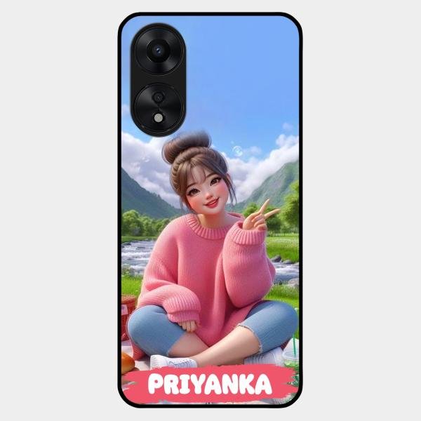 Cute Girl Glossy Metal Case Cover For Oppo A78 5G