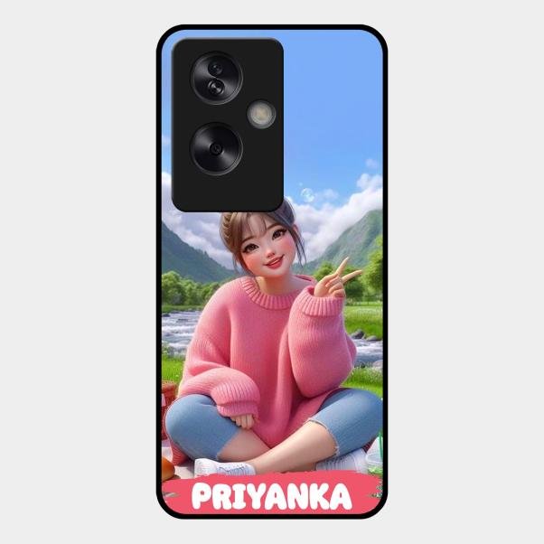 Cute Girl Glossy Metal Case Cover For Oppo A79 5G