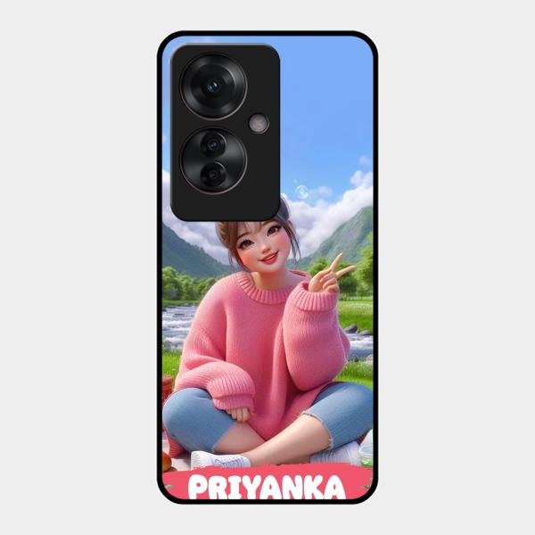 Cute Girl Glossy Metal Case Cover For Oppo F25 Pro 5G