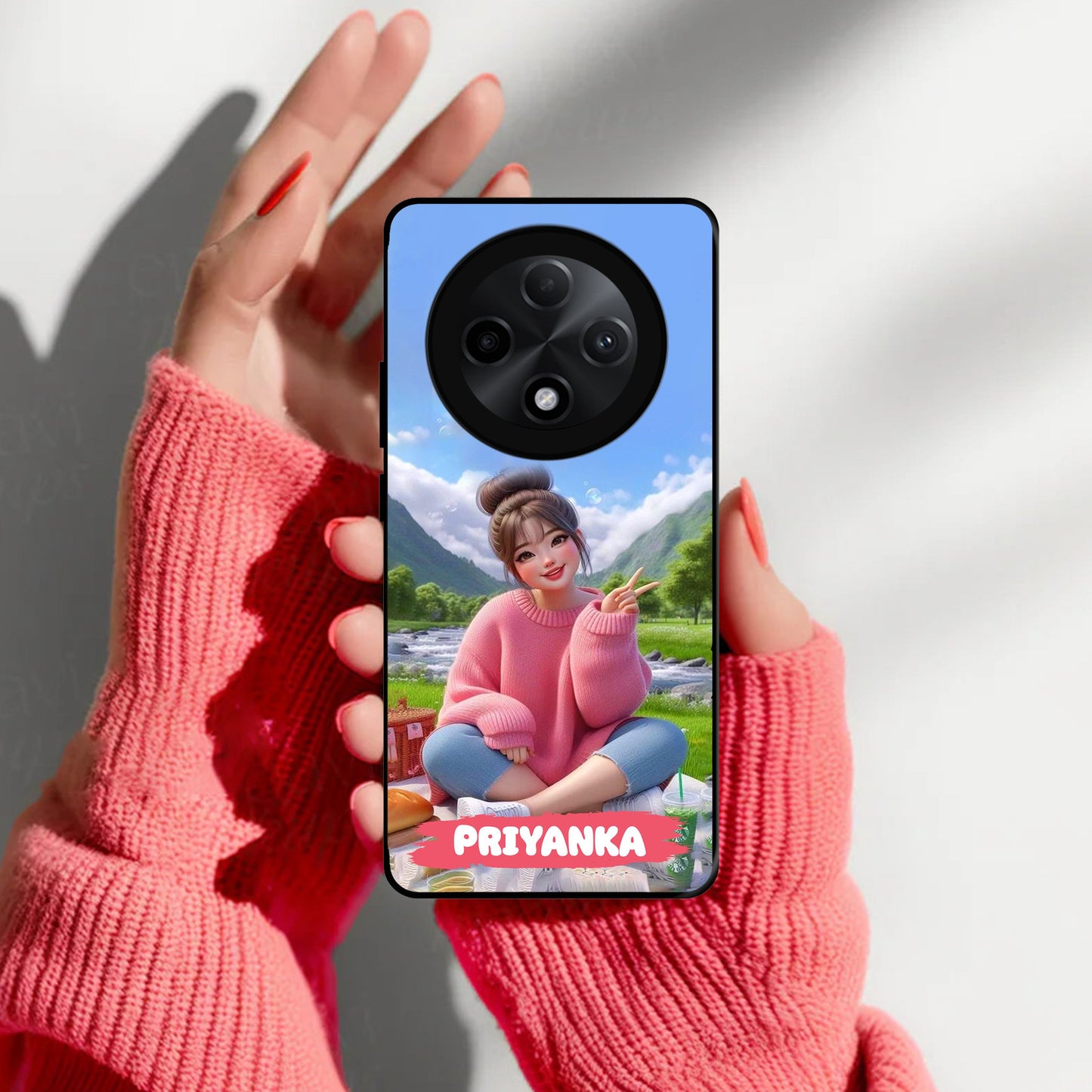 Cute Girl Glossy Metal Case Cover For Oppo