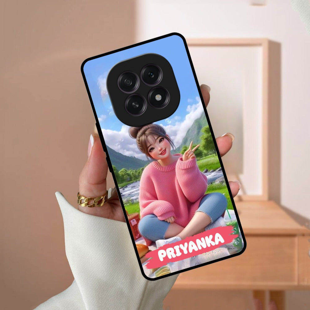 Cute Girl Glossy Metal Case Cover For Oppo