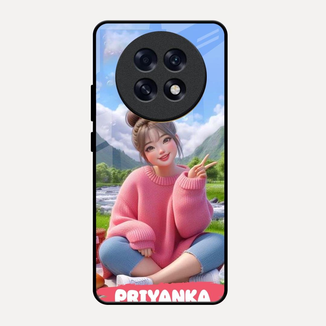 Cute Girl Glossy Metal Case Cover For Oppo F31 Pro Plus 5G