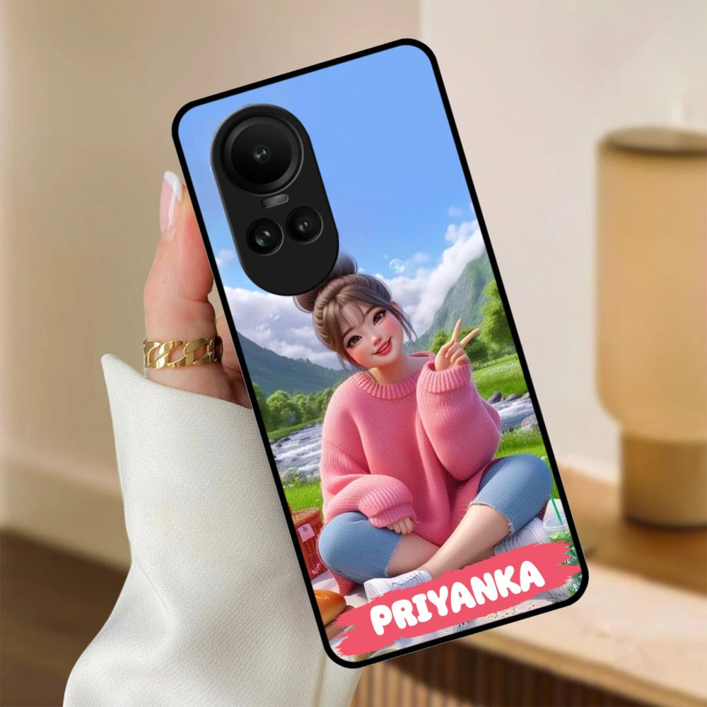 Cute Girl Glossy Metal Case Cover For Oppo