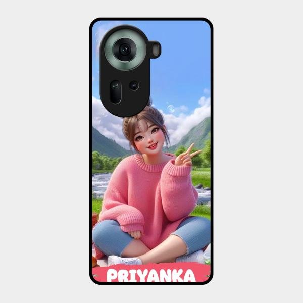 Cute Girl Glossy Metal Case Cover For Oppo Reno 11 5G