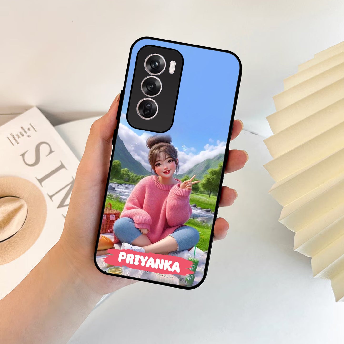 Cute Girl Glossy Metal Case Cover For Oppo