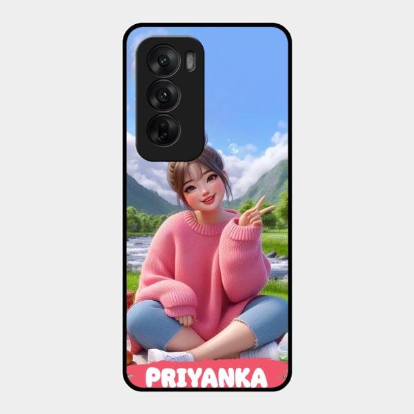 Cute Girl Glossy Metal Case Cover For Oppo Reno 12 5G