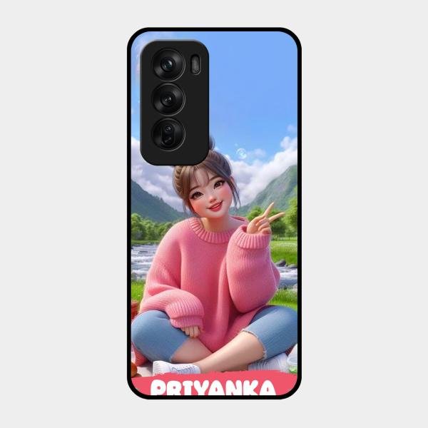 Cute Girl Glossy Metal Case Cover For Oppo Reno 12 Pro 5G