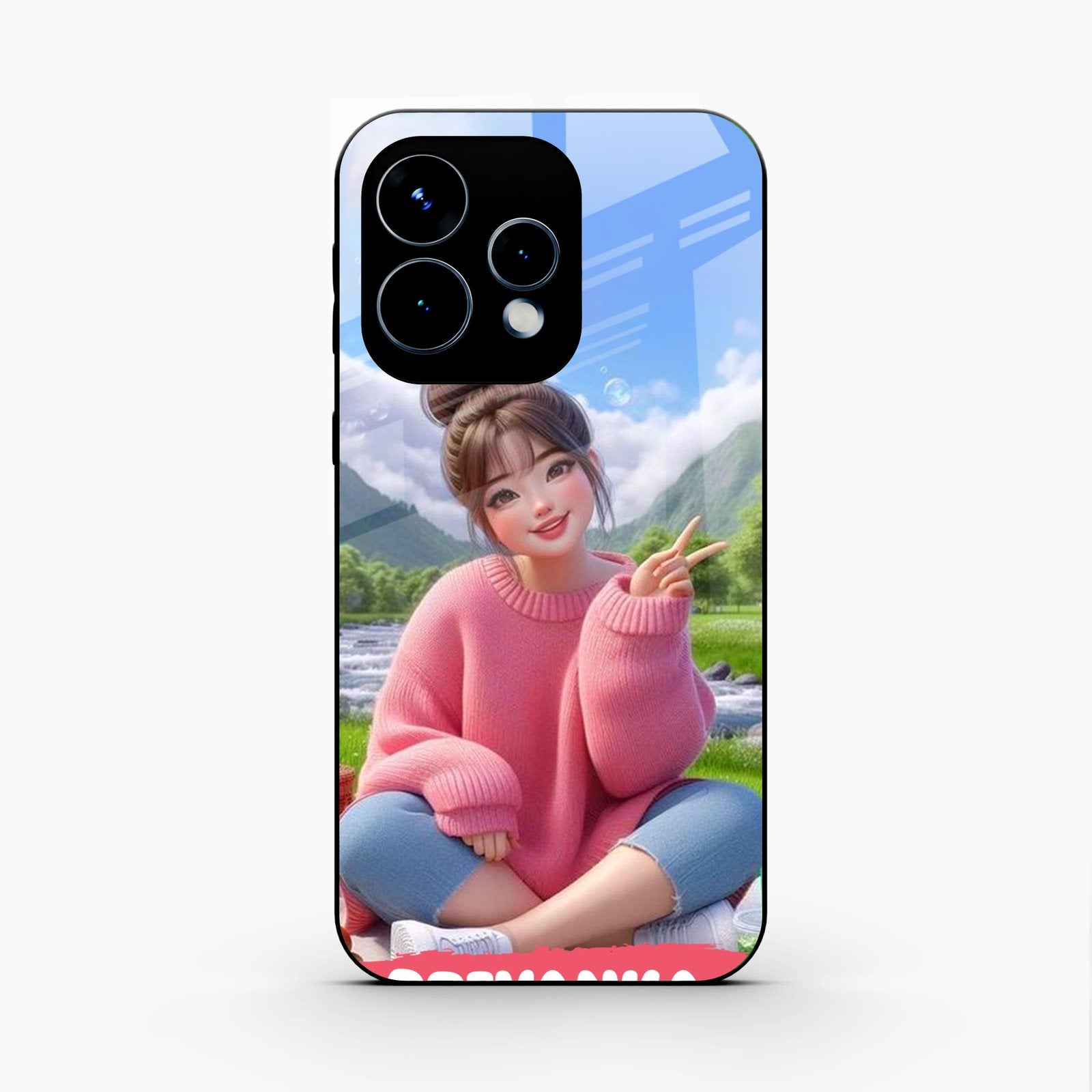 Cute Girl Glossy Metal Case Cover For Oppo Reno 15 5G