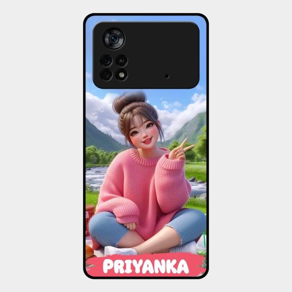 Cute Girl Glossy Metal Case Cover For Poco X4 Pro 5G