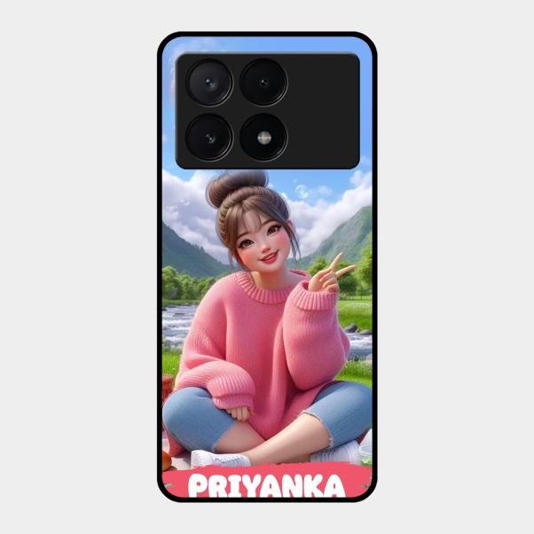 Cute Girl Glossy Metal Case Cover For Poco X6 Pro 5G