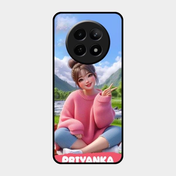 Cute Girl Glossy Metal Case Cover For Realme 12 5G