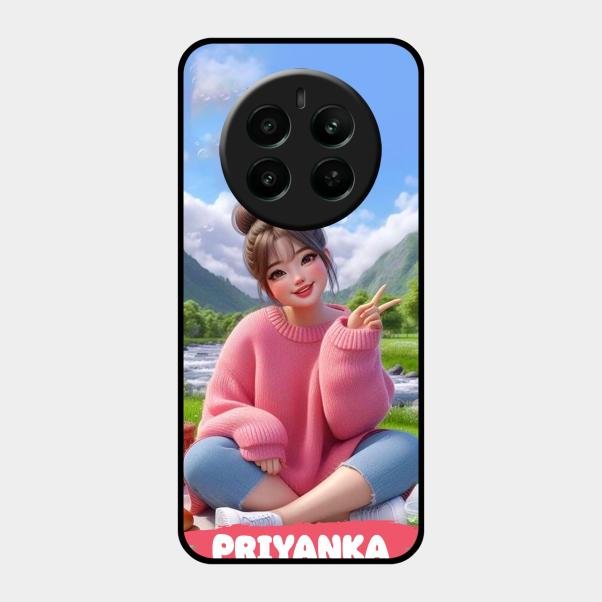 Cute Girl Glossy Metal Case Cover For Realme 12 Plus 5G