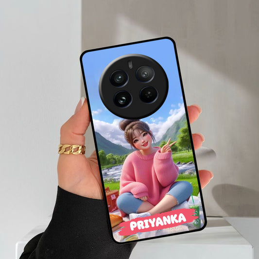 Cute Girl Glossy Metal Case Cover For Realme