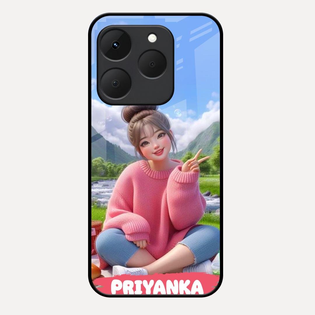Cute Girl Glossy Metal Case Cover For Realme 15T 5G