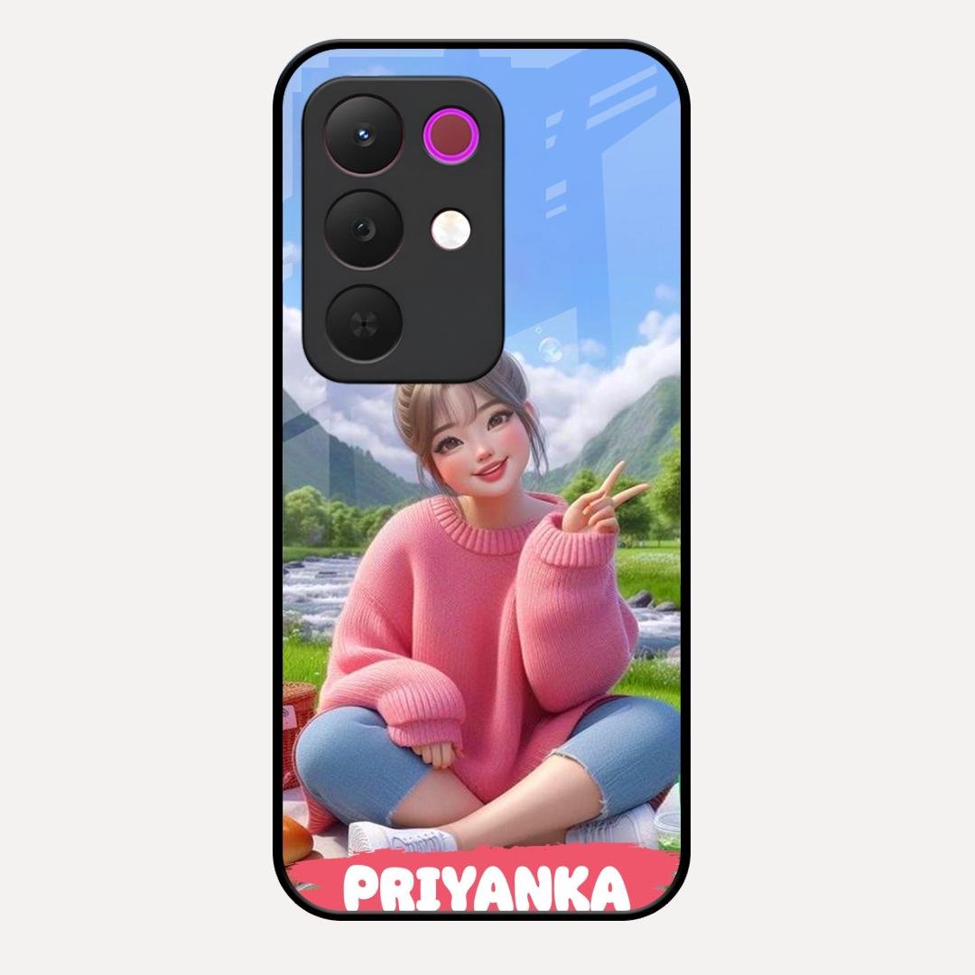 Cute Girl Glossy Metal Case Cover For Realme 15X 5G