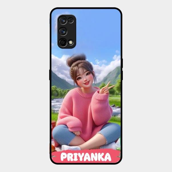 Cute Girl Glossy Metal Case Cover For Realme 7 Pro