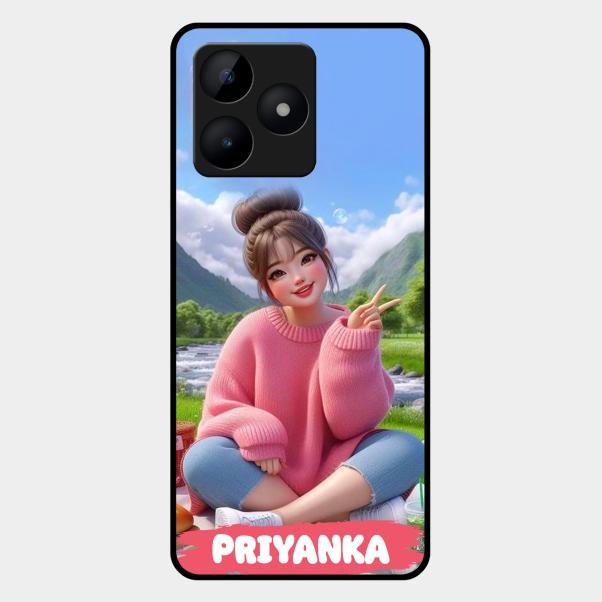 Cute Girl Glossy Metal Case Cover For Realme C53