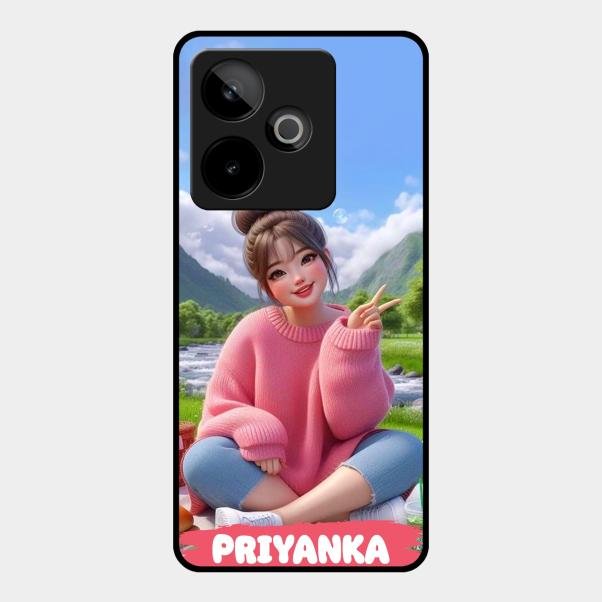 Cute Girl Glossy Metal Case Cover For Realme Gt 7T 5G