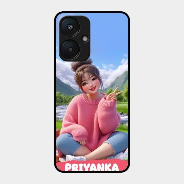 Cute Girl Glossy Metal Case Cover For Redmi 13C 5G