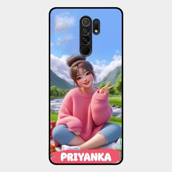 Cute Girl Glossy Metal Case Cover For Redmi 9 Prime
