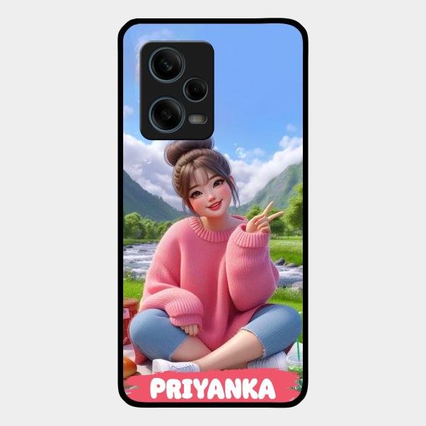 Cute Girl Glossy Metal Case Cover For Redmi Note 12 Pro Plus 5G