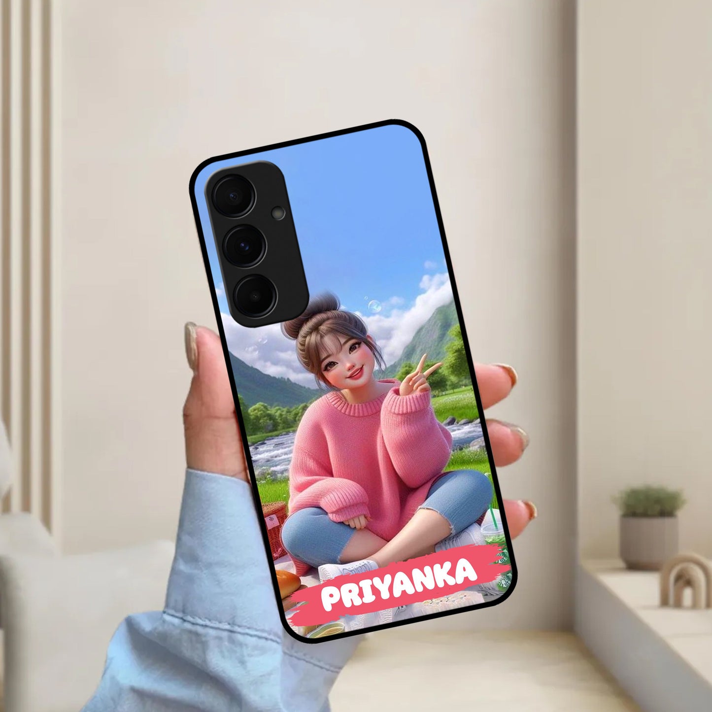 Cute Girl Glossy Metal Case Cover For Samsung