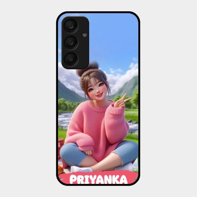 Cute Girl Glossy Metal Case Cover For Samsung Galaxy A25 5G