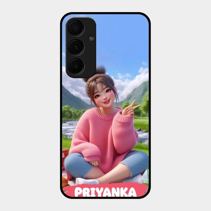 Cute Girl Glossy Metal Case Cover For Samsung Galaxy A55 5G