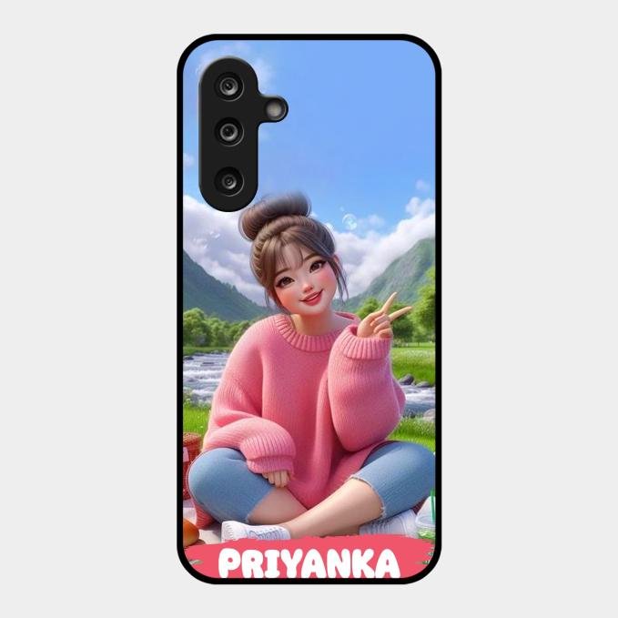 Cute Girl Glossy Metal Case Cover For Samsung Galaxy F36 5G
