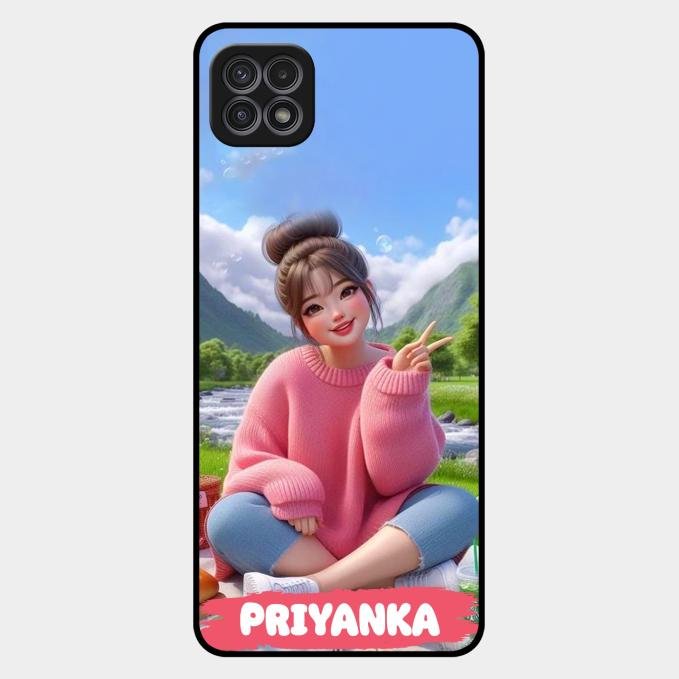 Cute Girl Glossy Metal Case Cover For Samsung Galaxy F42 5G