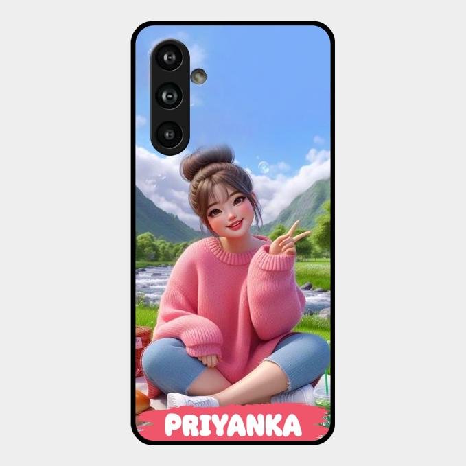 Cute Girl Glossy Metal Case Cover For Samsung Galaxy F54 5G