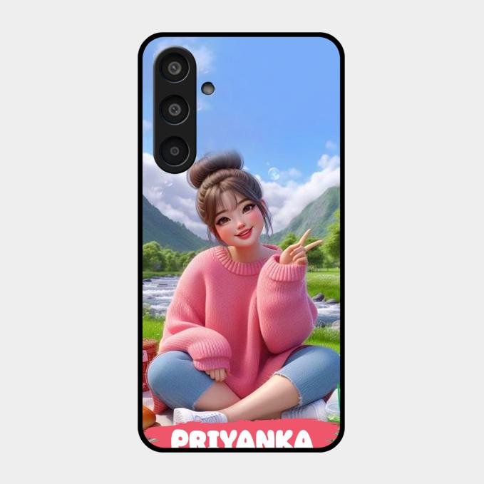 Cute Girl Glossy Metal Case Cover For Samsung Galaxy M35 5G