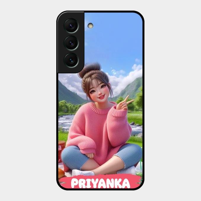 Cute Girl Glossy Metal Case Cover For Samsung Galaxy S22 5G