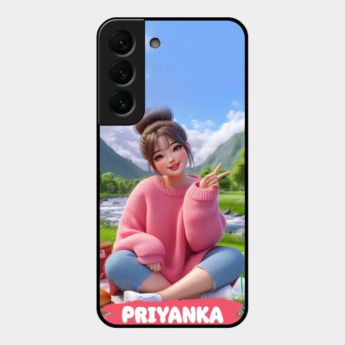 Cute Girl Glossy Metal Case Cover For Samsung Galaxy S22 Plus 5G