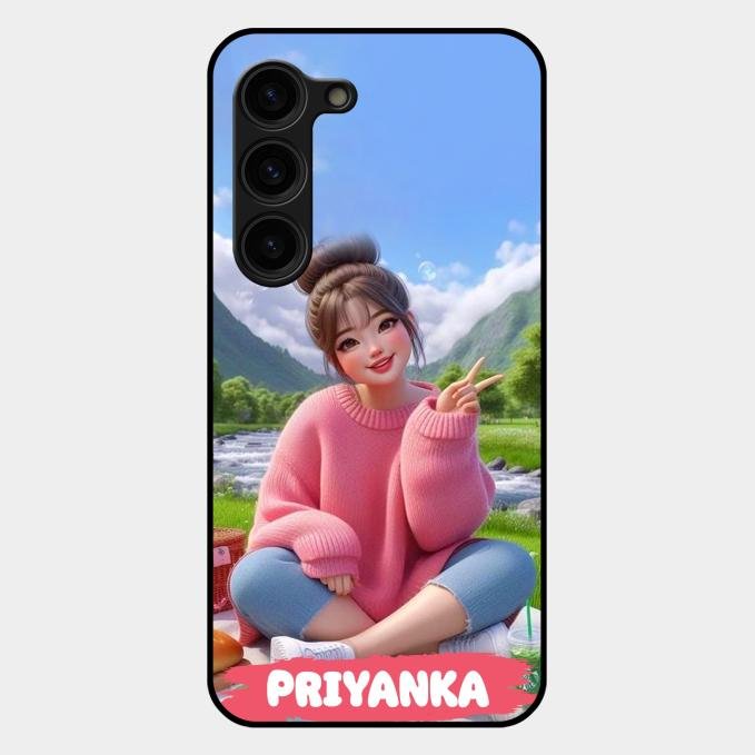 Cute Girl Glossy Metal Case Cover For Samsung Galaxy S23 Plus 5G