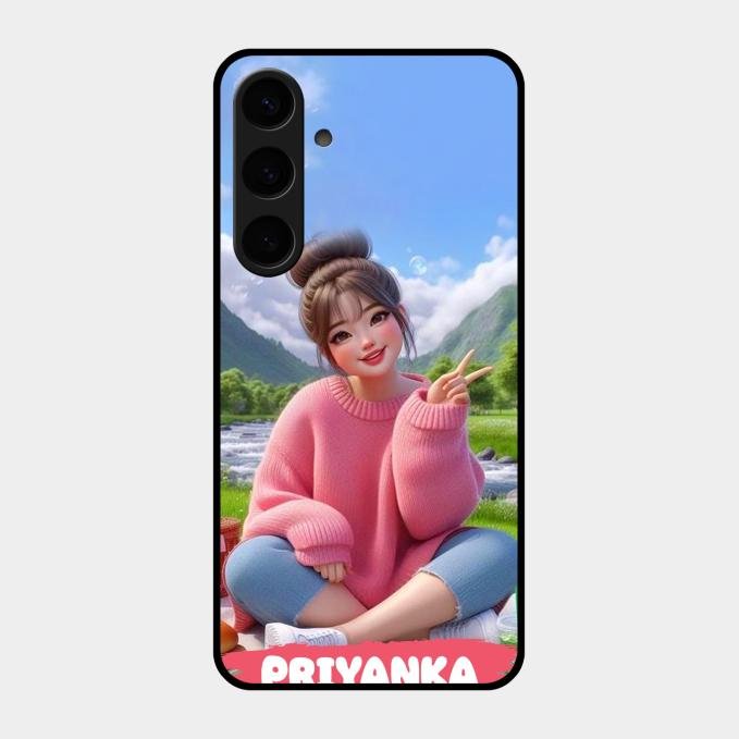 Cute Girl Glossy Metal Case Cover For Samsung Galaxy S24 Plus 5G