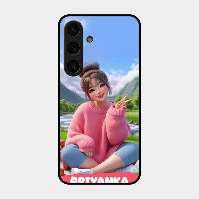 Cute Girl Glossy Metal Case Cover For Samsung Galaxy S25 5G