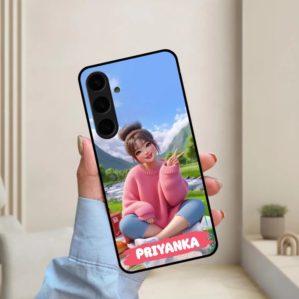 Cute Girl Glossy Metal Case Cover For Samsung