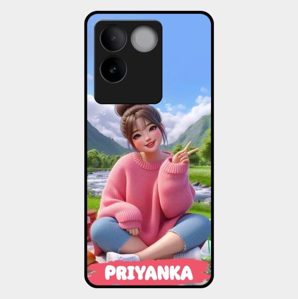 Cute Girl Glossy Metal Case Cover For Vivo T2 Pro 5G