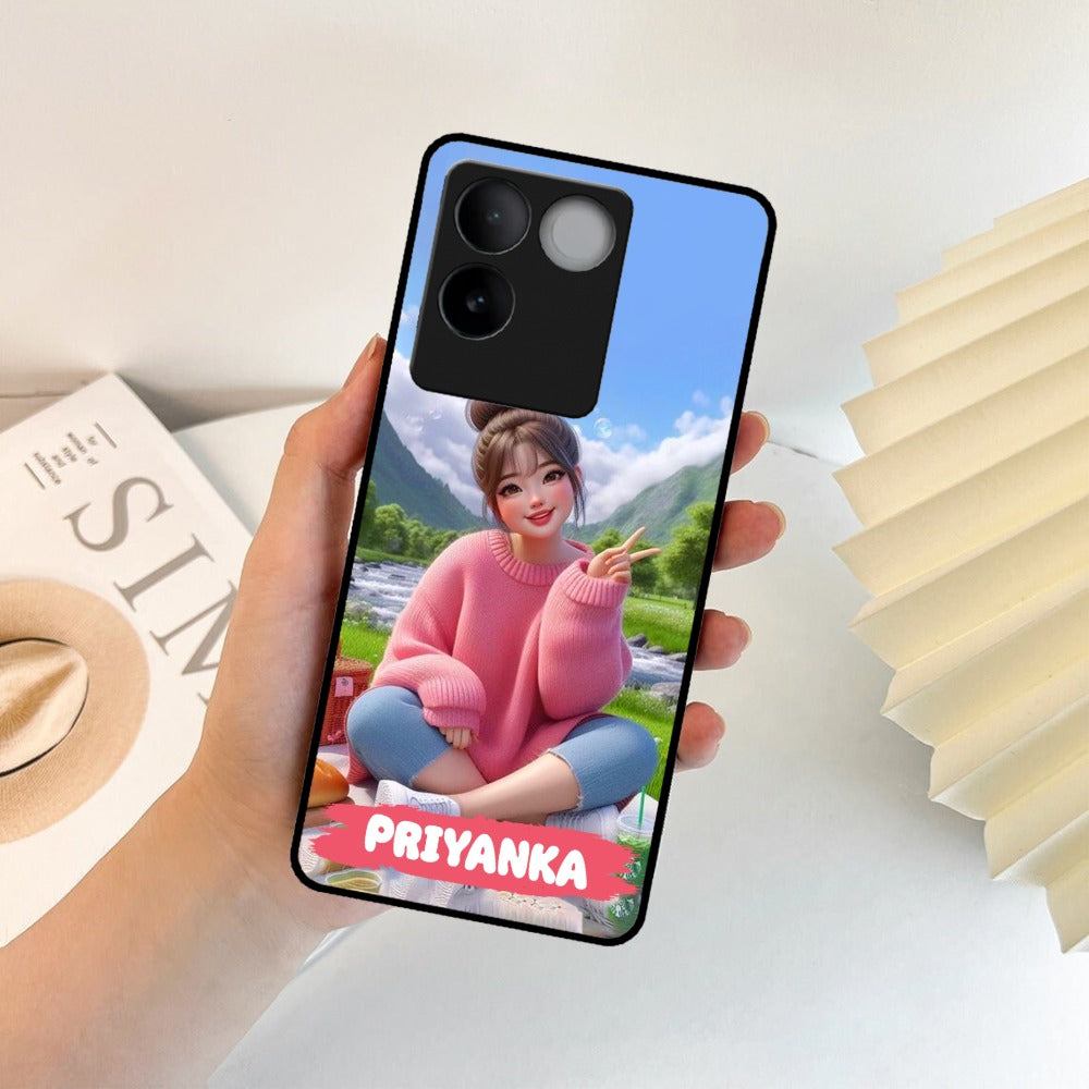 Cute Girl Glossy Metal Case Cover For Vivo