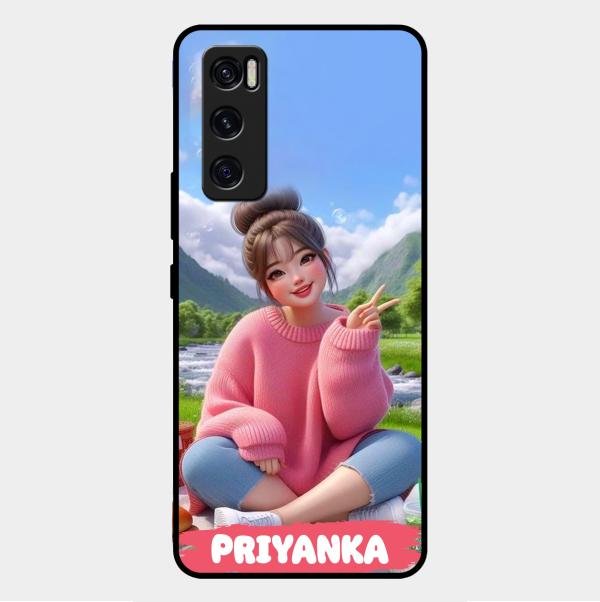 Cute Girl Glossy Metal Case Cover For Vivo V20 Se