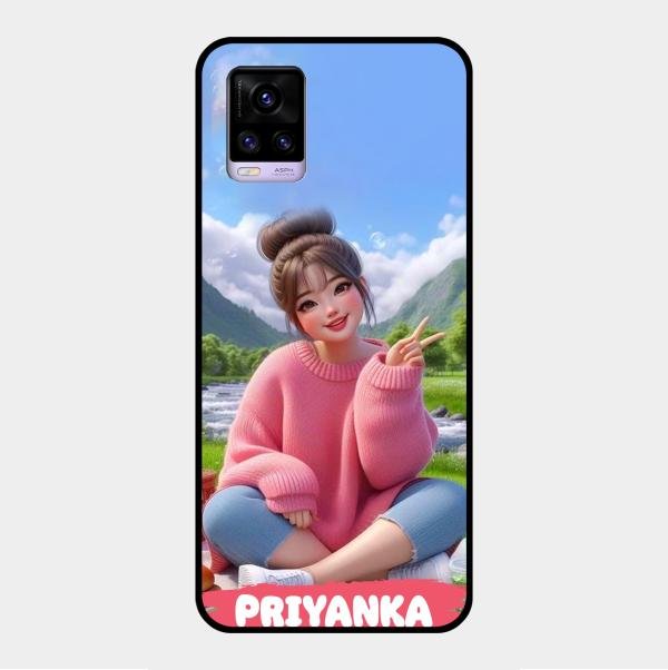 Cute Girl Glossy Metal Case Cover For Vivo V20