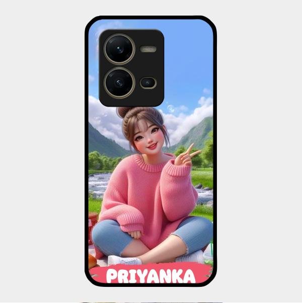 Cute Girl Glossy Metal Case Cover For Vivo V25 5G