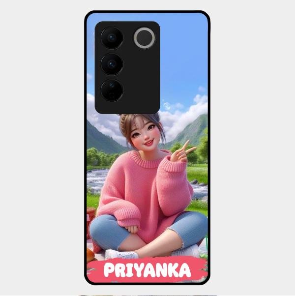 Cute Girl Glossy Metal Case Cover For Vivo V27 Pro 5G