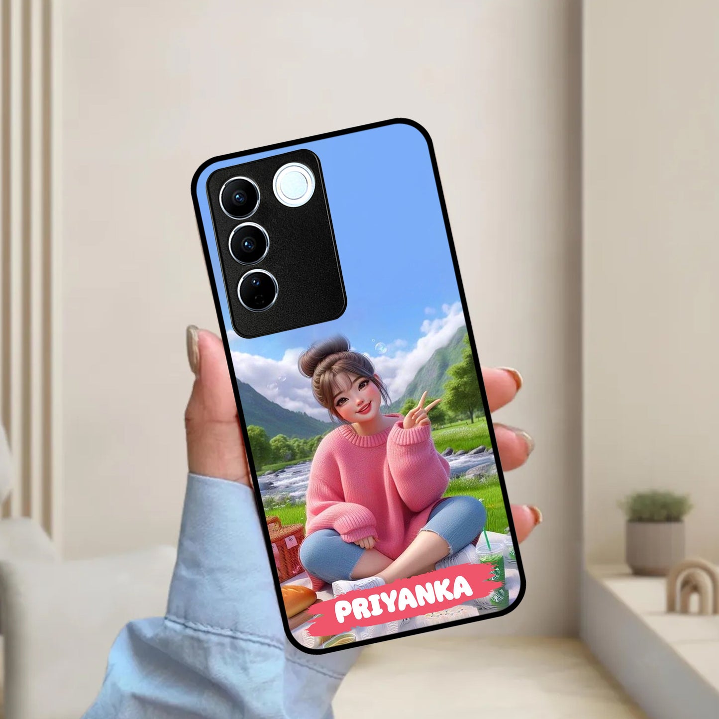 Cute Girl Glossy Metal Case Cover For Vivo