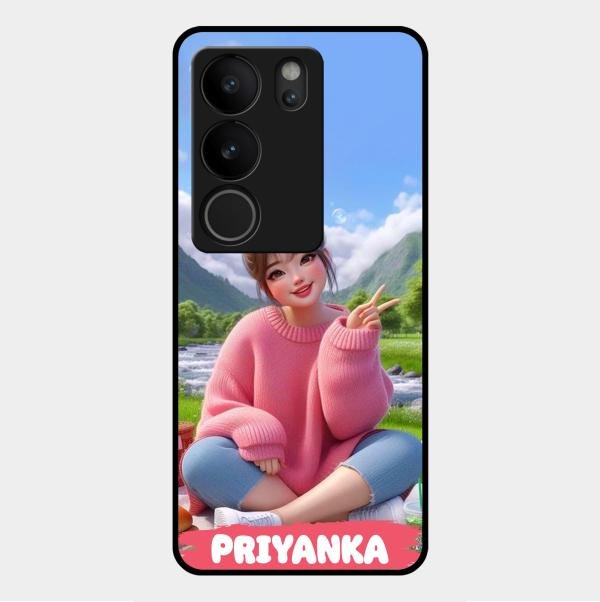 Cute Girl Glossy Metal Case Cover For Vivo V29 Pro 5G