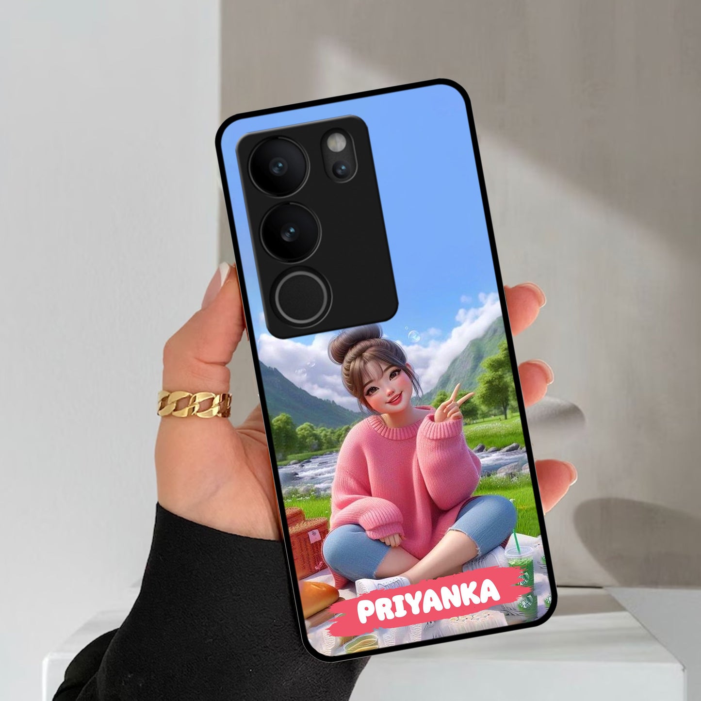 Cute Girl Glossy Metal Case Cover For Vivo