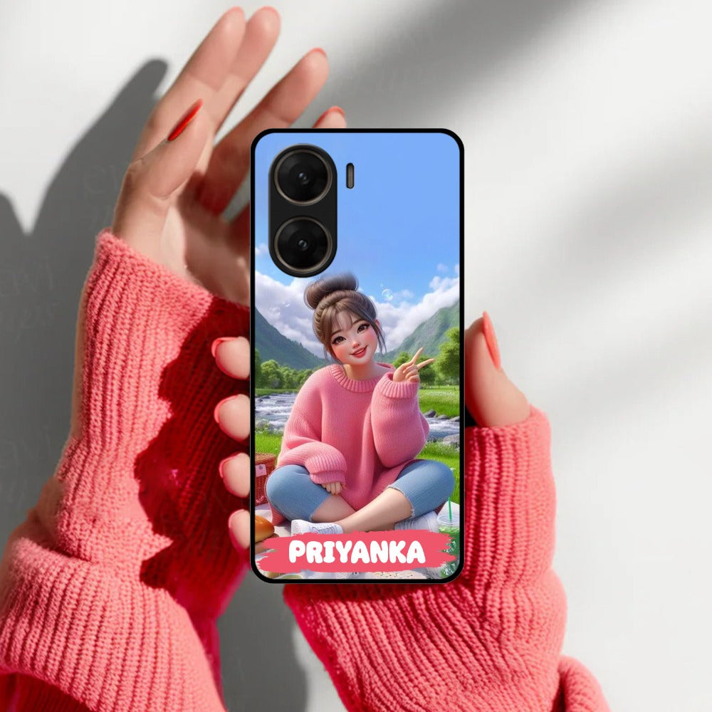 Cute Girl Glossy Metal Case Cover For Vivo