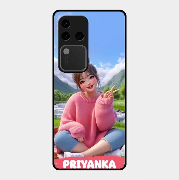 Cute Girl Glossy Metal Case Cover For Vivo V30 Pro 5G