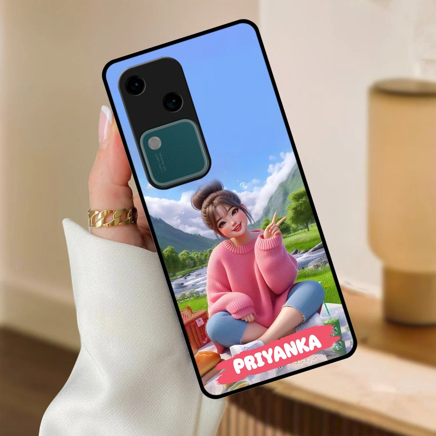 Cute Girl Glossy Metal Case Cover For Vivo